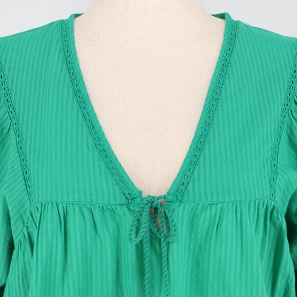 MAISON 123 Paris Clotilde Blouse V-Neck Subtle Texture Vibrant Green Size L - Picture 5 of 7